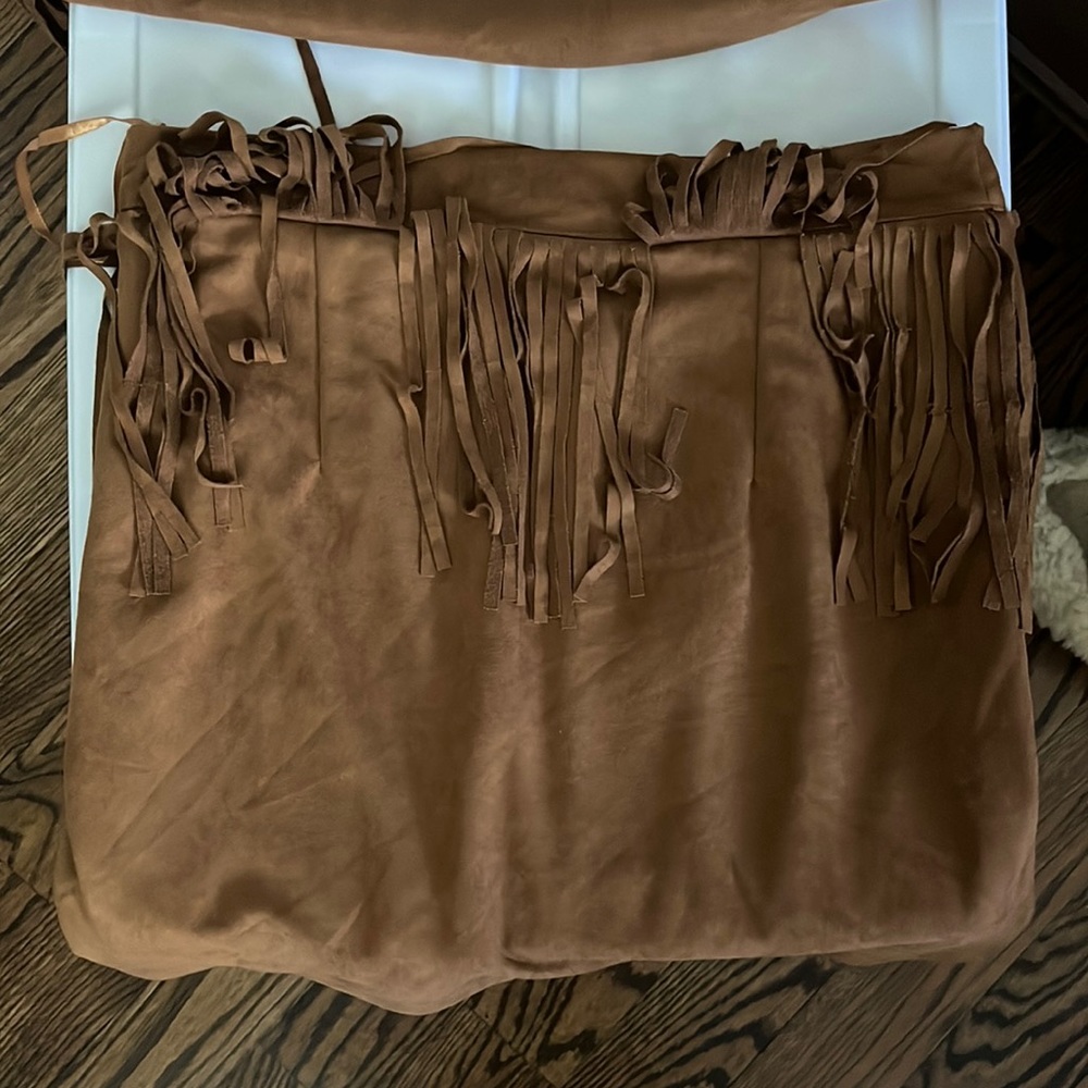 Fringe tan mini skirt